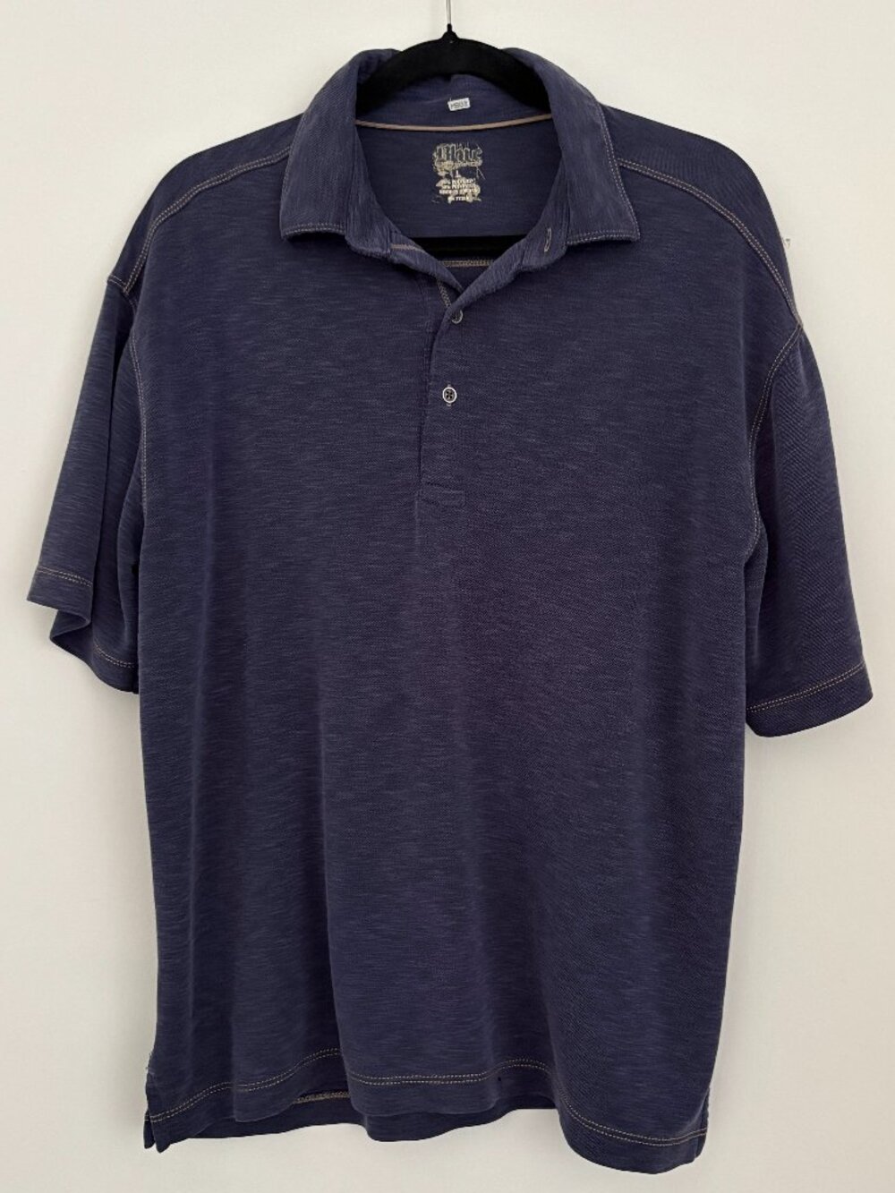 Blue by Pronto Uomo Casual Polo Shirt Short Sleeve Navy/Brown Stitch Dadcore L